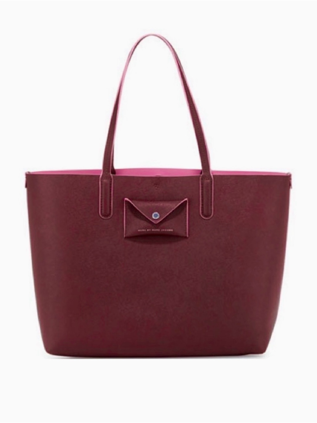 Marc By Marc Jacobs Wine Red Leather Tote With Front Envelope Pocket